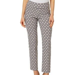 EUC Krazy Larry Pull-On Ankle Pants Multi Diamonds Grey Red Navy Size 6